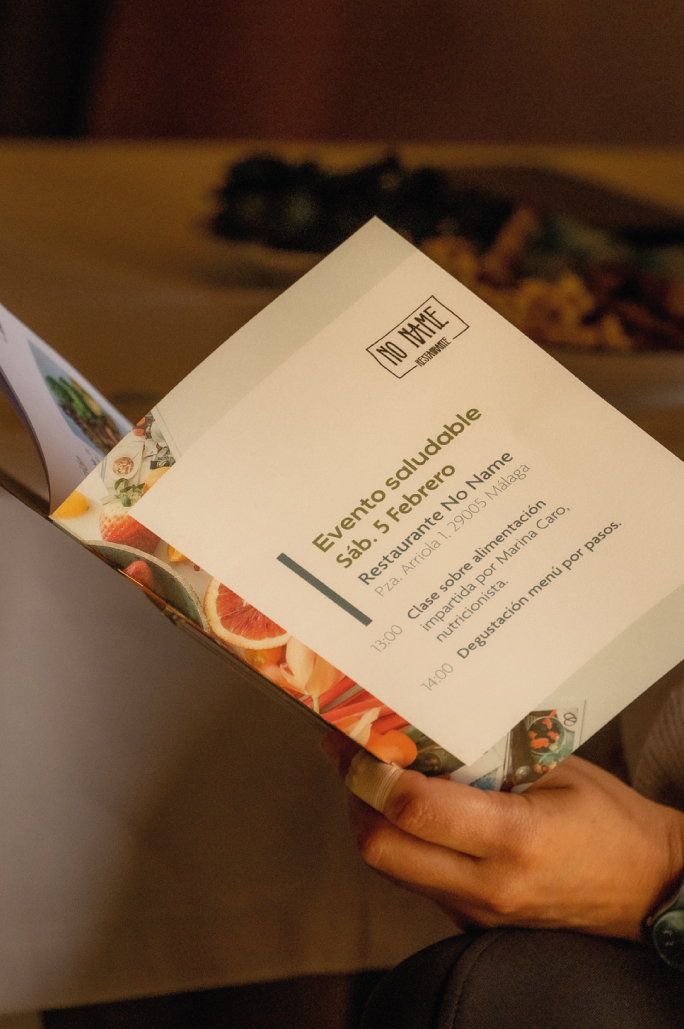Folleto del evento saludable del restaurante No Name